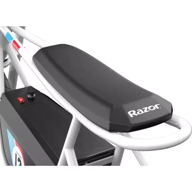 Mini-moto électrique rétro Razor Rambler 12 avec moteur 250 W et batterie 24 V, blanc