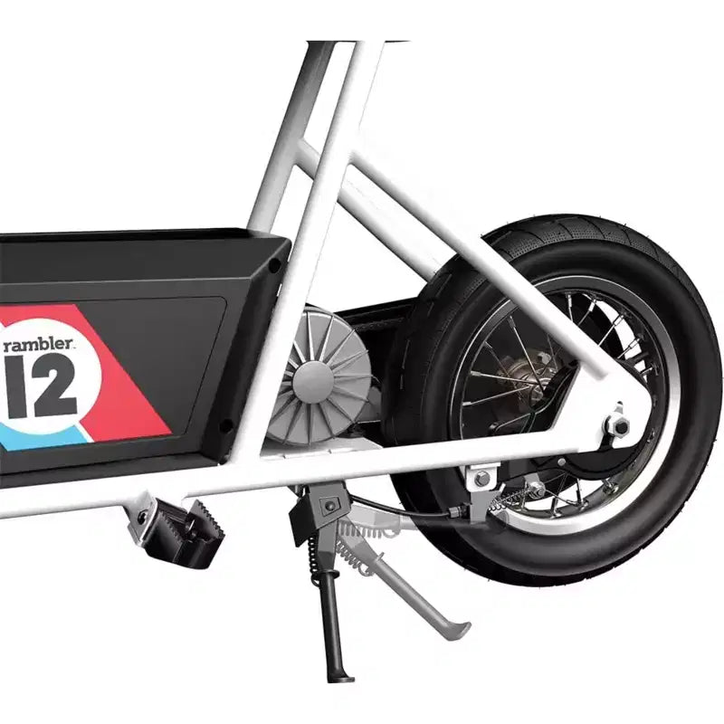 Mini-moto électrique rétro Razor Rambler 12 avec moteur 250 W et batterie 24 V, blanc