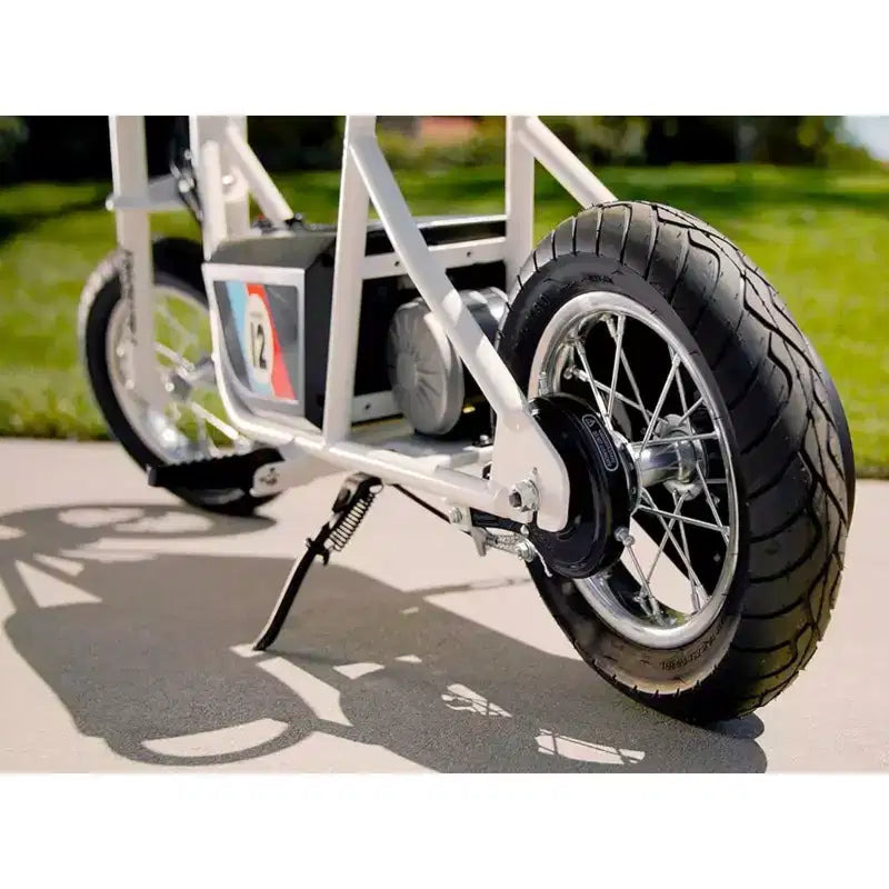 Mini-moto électrique rétro Razor Rambler 12 avec moteur 250 W et batterie 24 V, blanc