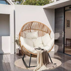 Celebalcony Chaise longue à bascule en rotin en forme d'œuf avec coussin, grande chaise à bascule de patio pour l'extérieur et l'intérieur, balcon, arrière-cour, jardin