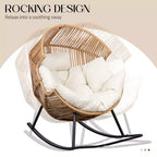 Celebalcony Chaise longue à bascule en rotin en forme d'œuf avec coussin, grande chaise à bascule de patio pour l'extérieur et l'intérieur, balcon, arrière-cour, jardin