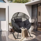 Celebalcony Chaise longue à bascule en rotin en forme d'œuf avec coussin, grande chaise à bascule de patio pour l'extérieur et l'intérieur, balcon, arrière-cour, jardin