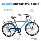 Okak 26IN Vintage Cruiser Bikes with Metal Stand, Adult Commute Bike with Metal Frame and Chain Guard, Bicycle for Commuting, Travel