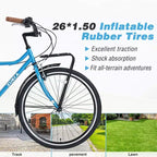 Okak 26IN Vintage Cruiser Bikes with Metal Stand, Adult Commute Bike with Metal Frame and Chain Guard, Bicycle for Commuting, Travel