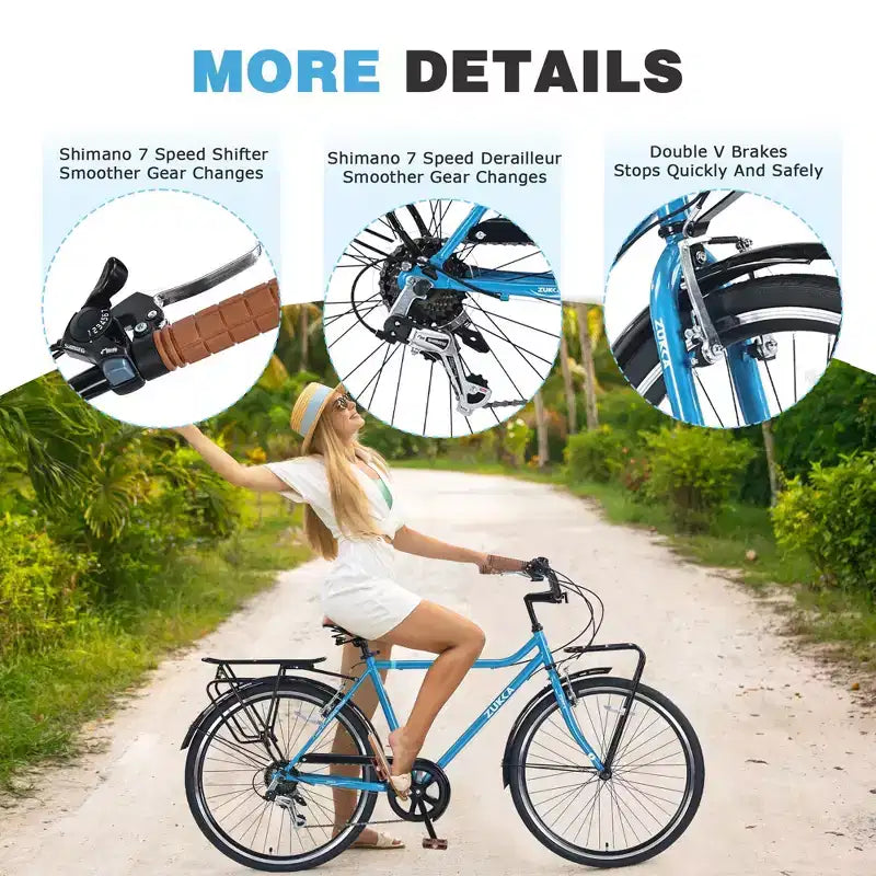 Okak 26IN Vintage Cruiser Bikes with Metal Stand, Adult Commute Bike with Metal Frame and Chain Guard, Bicycle for Commuting, Travel