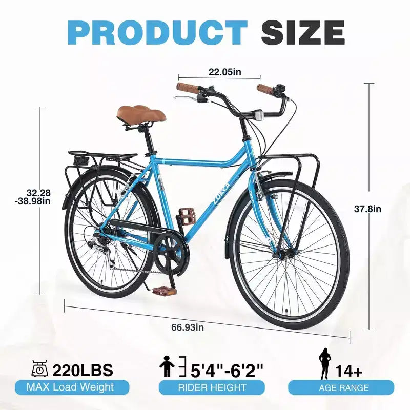 Okak 26IN Vintage Cruiser Bikes with Metal Stand, Adult Commute Bike with Metal Frame and Chain Guard, Bicycle for Commuting, Travel