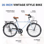 Okak 26IN Vintage Cruiser Bikes with Metal Stand, Adult Commute Bike with Metal Frame and Chain Guard, Bicycle for Commuting, Travel