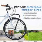 Okak 26IN Vintage Cruiser Bikes with Metal Stand, Adult Commute Bike with Metal Frame and Chain Guard, Bicycle for Commuting, Travel