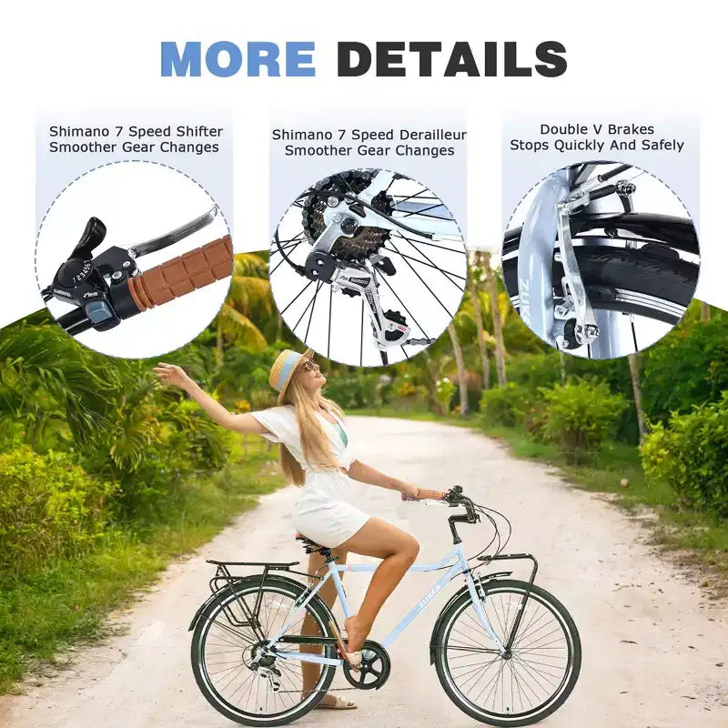 Okak 26IN Vintage Cruiser Bikes with Metal Stand, Adult Commute Bike with Metal Frame and Chain Guard, Bicycle for Commuting, Travel
