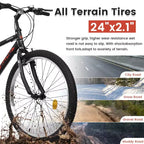 VTT Okak 24 pouces avec cadre en acier au carbone, vélo pour enfants à 21 vitesses avec double frein en V et selle ergonomique, vélo pour les trajets quotidiens et les voyages