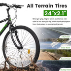 VTT Okak 24 pouces avec cadre en acier au carbone, vélo pour enfants à 21 vitesses avec double frein en V et selle ergonomique, vélo pour les trajets quotidiens et les voyages