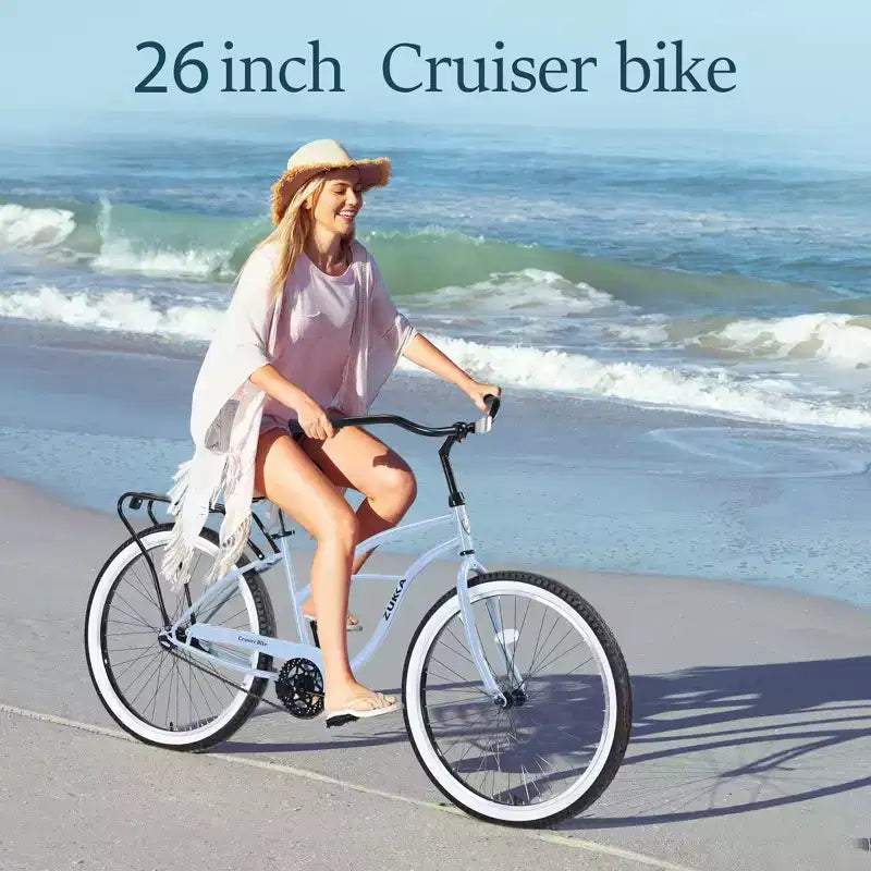 Vélos de croisière Okak 26 pouces à vitesse unique avec cadre en acier, vélo pour adultes avec roues larges et freins à rétropédalage arrière, vélo pour hommes et femmes