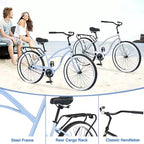Vélos de croisière Okak 26 pouces à vitesse unique avec cadre en acier, vélo pour adultes avec roues larges et freins à rétropédalage arrière, vélo pour hommes et femmes