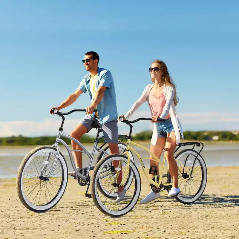 Vélos de croisière Okak 26 pouces à vitesse unique avec cadre en acier, vélo pour adultes avec roues larges et freins à rétropédalage arrière, vélo pour hommes et femmes