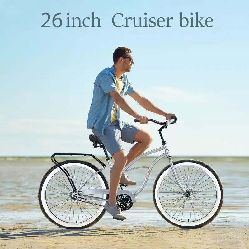 Vélos de croisière Okak 26 pouces à vitesse unique avec cadre en acier, vélo pour adultes avec roues larges et freins à rétropédalage arrière, vélo pour hommes et femmes