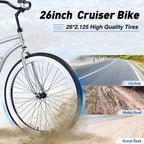 Vélos de croisière Okak 26 pouces à vitesse unique avec cadre en acier, vélo pour adultes avec roues larges et freins à rétropédalage arrière, vélo pour hommes et femmes