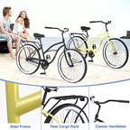 Vélos de croisière Okak 26 pouces à vitesse unique avec cadre en acier, vélo pour adultes avec roues larges et freins à rétropédalage arrière, vélo pour hommes et femmes