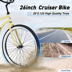 Vélos de croisière Okak 26 pouces à vitesse unique avec cadre en acier, vélo pour adultes avec roues larges et freins à rétropédalage arrière, vélo pour hommes et femmes