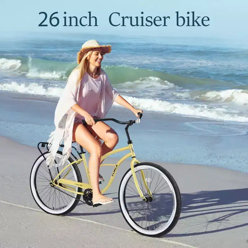 Vélos de croisière Okak 26 pouces à vitesse unique avec cadre en acier, vélo pour adultes avec roues larges et freins à rétropédalage arrière, vélo pour hommes et femmes