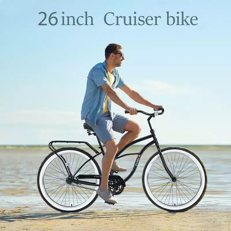 Vélos de croisière Okak 26 pouces à vitesse unique avec cadre en acier, vélo pour adultes avec roues larges et freins à rétropédalage arrière, vélo pour hommes et femmes