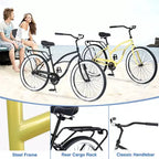 Vélos de croisière Okak 26 pouces à vitesse unique avec cadre en acier, vélo pour adultes avec roues larges et freins à rétropédalage arrière, vélo pour hommes et femmes
