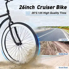 Vélos de croisière Okak 26 pouces à vitesse unique avec cadre en acier, vélo pour adultes avec roues larges et freins à rétropédalage arrière, vélo pour hommes et femmes