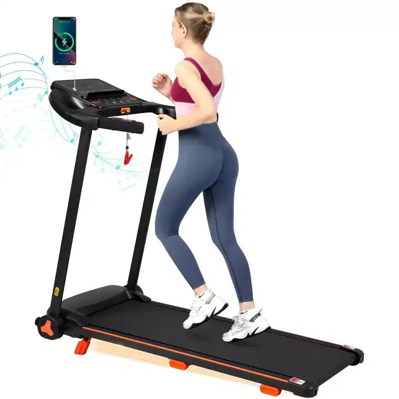 Folding Treadmill for Home, 2.5HP Quiet Motor, Incline, Heart Rate Sensor, USB Charge, Bluetooth Speaker, 6 Shock-Absorbing, 300lbs Capacity