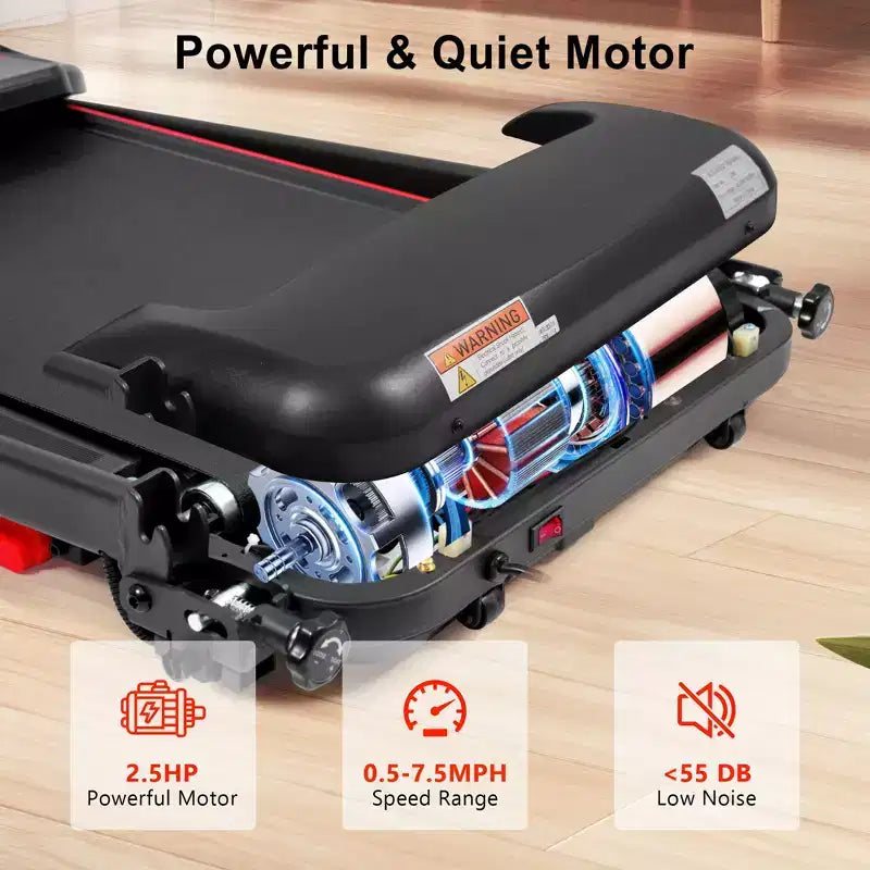 Folding Treadmill for Home, 2.5HP Quiet Motor, Incline, Heart Rate Sensor, USB Charge, Bluetooth Speaker, 6 Shock-Absorbing, 300lbs Capacity