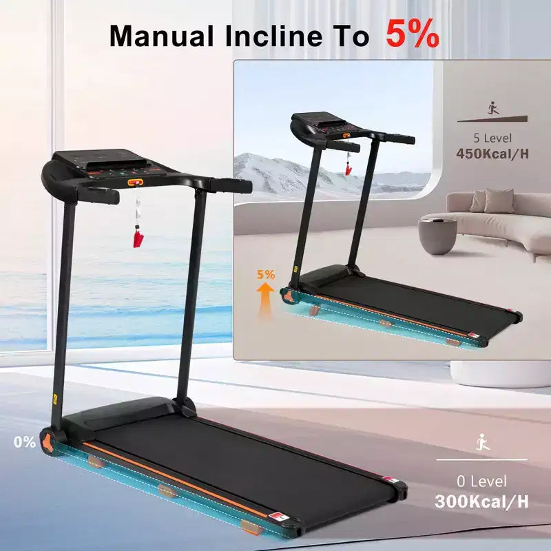 Folding Treadmill for Home, 2.5HP Quiet Motor, Incline, Heart Rate Sensor, USB Charge, Bluetooth Speaker, 6 Shock-Absorbing, 300lbs Capacity