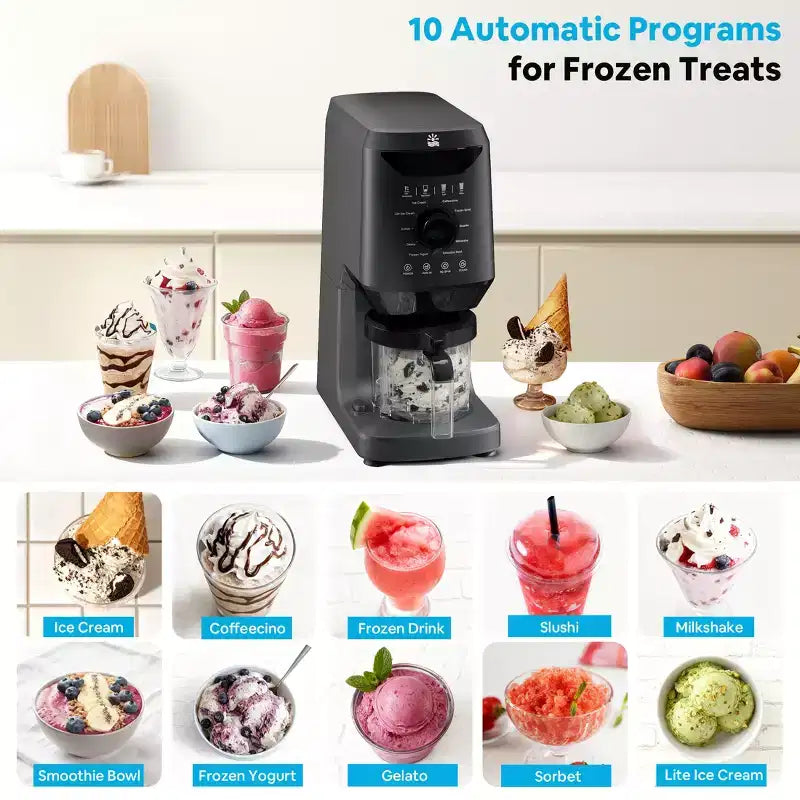 Machine à glace Etust 12-en-1 avec fonction Mix-In et Re-Spin, sorbetière et yaourtière familiale, capacité de 470 ml