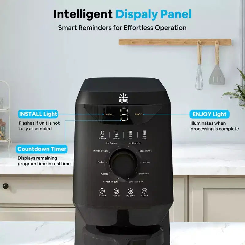 Machine à glace Etust 12-en-1 avec fonction Mix-In et Re-Spin, sorbetière et yaourtière familiale, capacité de 470 ml