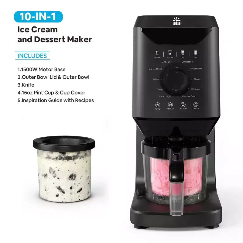 Machine à glace Etust 12-en-1 avec fonction Mix-In et Re-Spin, sorbetière et yaourtière familiale, capacité de 470 ml