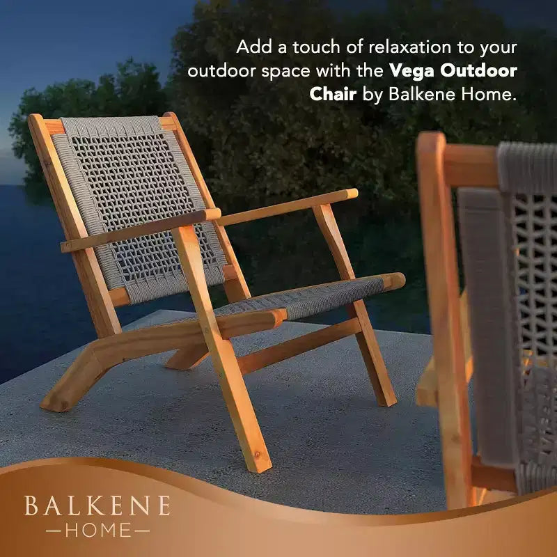 Balkene Home 62773 Vega Natural Stain Outdoor Chair Acacia Wood Construction Hand Woven Seat Mid Century Design Comfortable Reclining Armchair