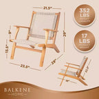 Balkene Home 62773 Vega Natural Stain Outdoor Chair Acacia Wood Construction Hand Woven Seat Mid Century Design Comfortable Reclining Armchair