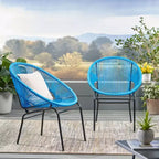 Lot de 2 chaises d'extérieur Okak avec assise et dossier en cordage, chaises de porche à cadre en métal au design moderne, chaise de patio pour le jardin