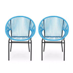 Lot de 2 chaises d'extérieur Okak avec assise et dossier en cordage, chaises de porche à cadre en métal au design moderne, chaise de patio pour le jardin