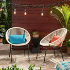 Lot de 2 chaises d'extérieur Okak avec assise et dossier en cordage, chaises de porche à cadre en métal au design moderne, chaise de patio pour le jardin