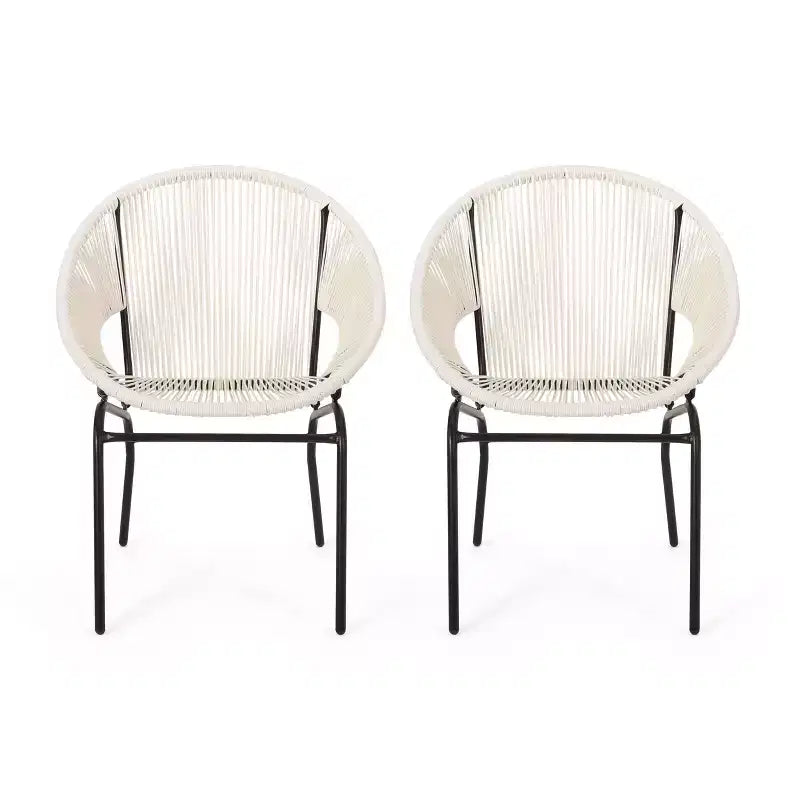 Lot de 2 chaises d'extérieur Okak avec assise et dossier en cordage, chaises de porche à cadre en métal au design moderne, chaise de patio pour le jardin