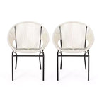 Lot de 2 chaises d'extérieur Okak avec assise et dossier en cordage, chaises de porche à cadre en métal au design moderne, chaise de patio pour le jardin