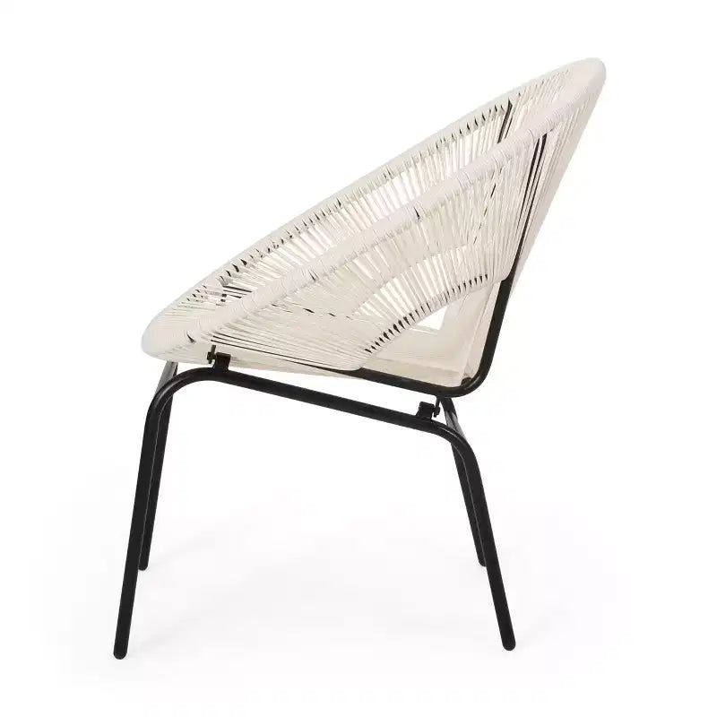 Lot de 2 chaises d'extérieur Okak avec assise et dossier en cordage, chaises de porche à cadre en métal au design moderne, chaise de patio pour le jardin