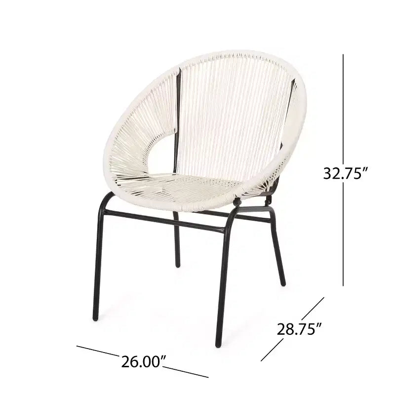 Lot de 2 chaises d'extérieur Okak avec assise et dossier en cordage, chaises de porche à cadre en métal au design moderne, chaise de patio pour le jardin
