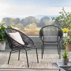 Lot de 2 chaises d'extérieur Okak avec assise et dossier en cordage, chaises de porche à cadre en métal au design moderne, chaise de patio pour le jardin
