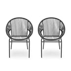 Lot de 2 chaises d'extérieur Okak avec assise et dossier en cordage, chaises de porche à cadre en métal au design moderne, chaise de patio pour le jardin