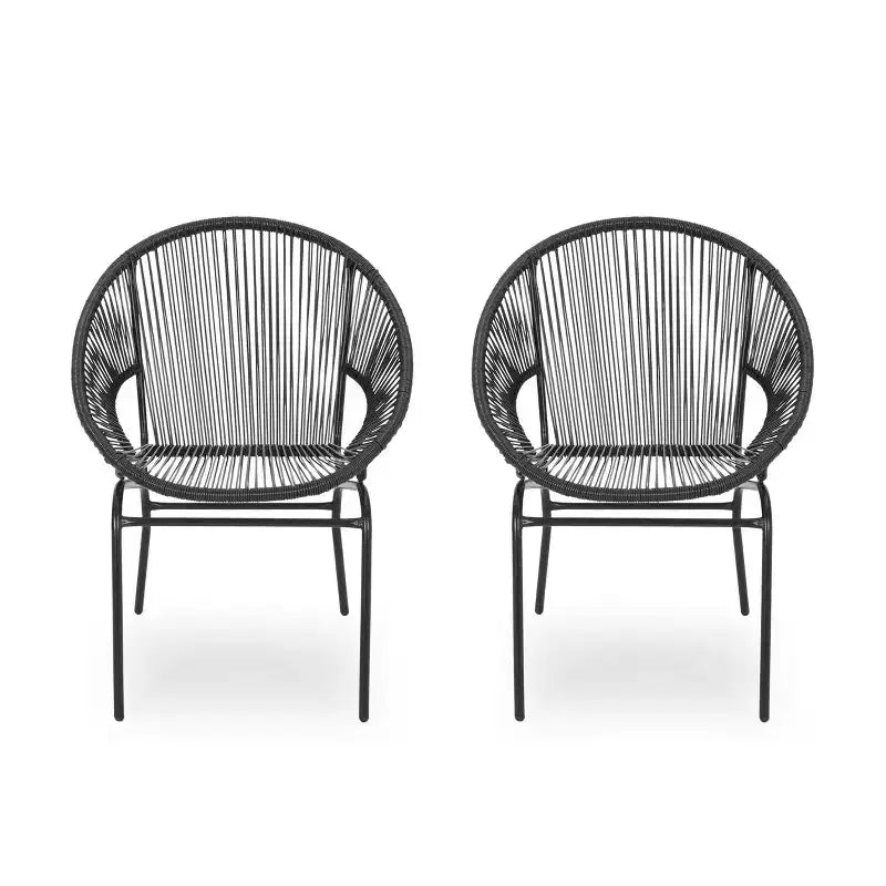 Lot de 2 chaises d'extérieur Okak avec assise et dossier en cordage, chaises de porche à cadre en métal au design moderne, chaise de patio pour le jardin