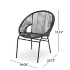 Lot de 2 chaises d'extérieur Okak avec assise et dossier en cordage, chaises de porche à cadre en métal au design moderne, chaise de patio pour le jardin