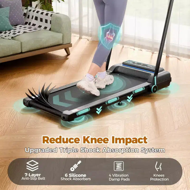 Tapis de marche NAYSAYE avec barre de poignée pliable, tapis roulant sous le bureau de 450 lb avec inclinaison automatique pour la randonnée à domicile, noir, 55*26*7,87