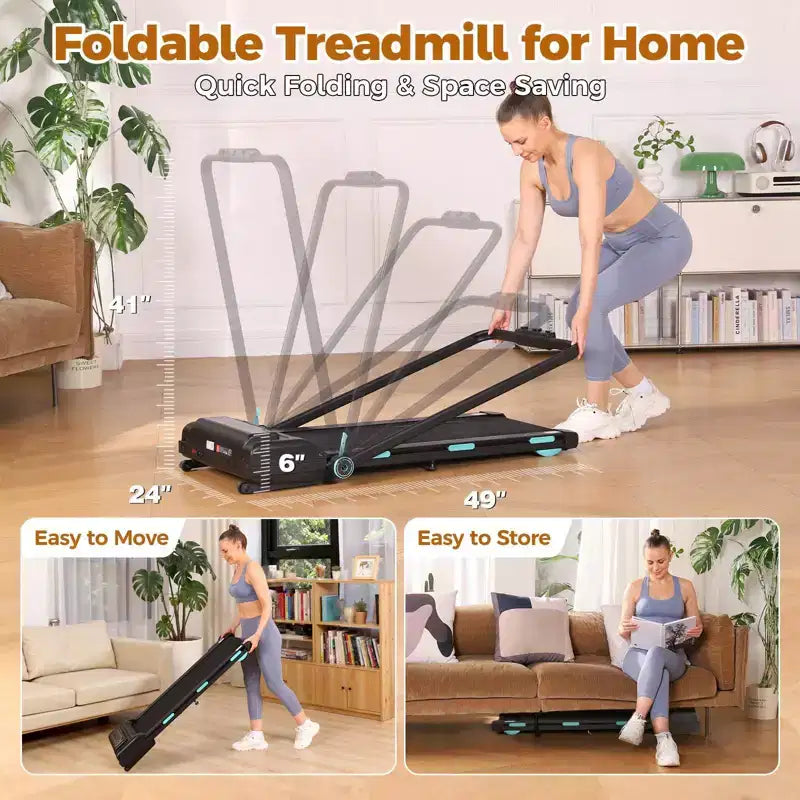 Tapis de marche NAYSAYE avec barre de poignée pliable, tapis roulant sous le bureau de 450 lb avec inclinaison automatique pour la randonnée à domicile, noir, 55*26*7,87