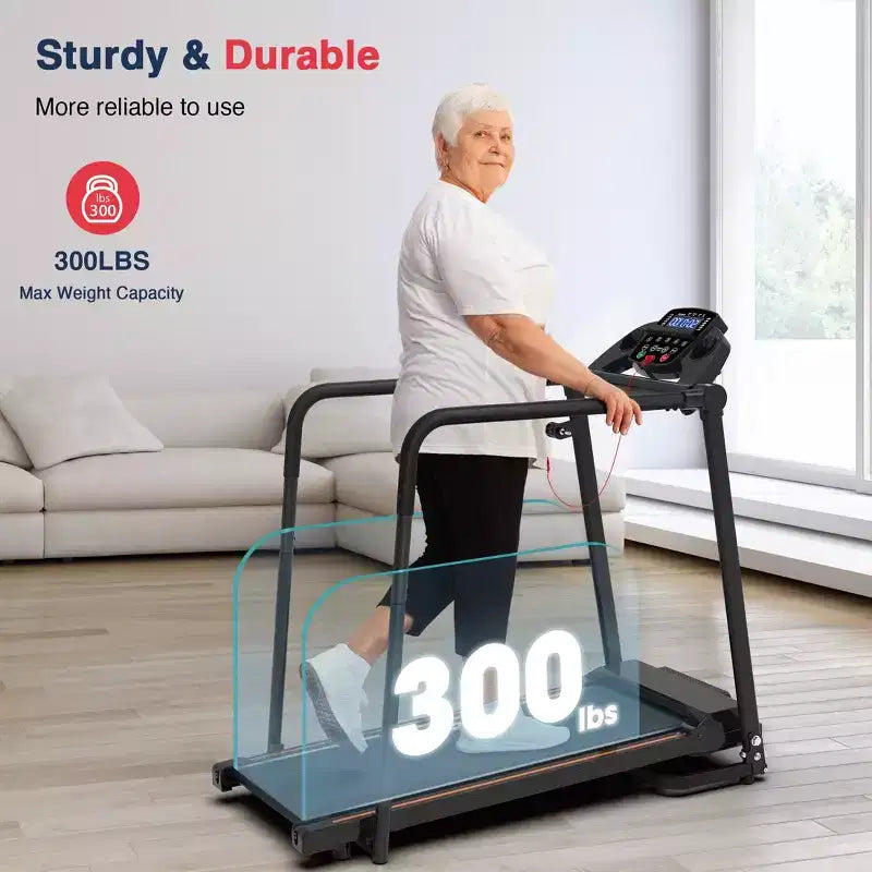 Redliro Walking Treadmill for Seniors with Long Handrails, Foldable Incline Treadmil, 265lbs Compact Treadmill for Home Exercise