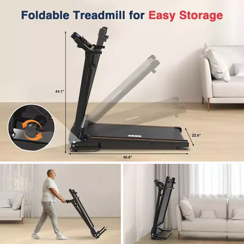 Redliro Walking Treadmill for Seniors with Long Handrails, Foldable Incline Treadmil, 265lbs Compact Treadmill for Home Exercise