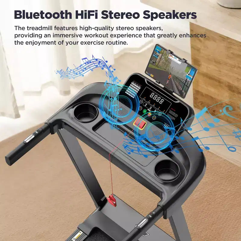 Tapis de course pliable 3.75 CV avec capacité de 136 kg, 71 programmes, pour la maison avec inclinaison, contrôle intelligent via application, Bluetooth et haut-parleurs stéréo HiFi